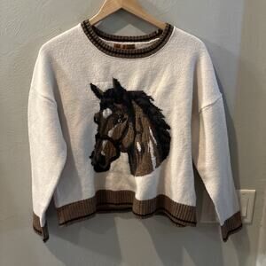 Belldini Horse Graphic Sweater Equestrian Western Cowgirl Preppy Academia Y2K L